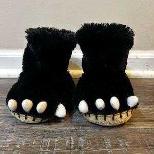 Cozy Black Bear Paw Kids Slippers